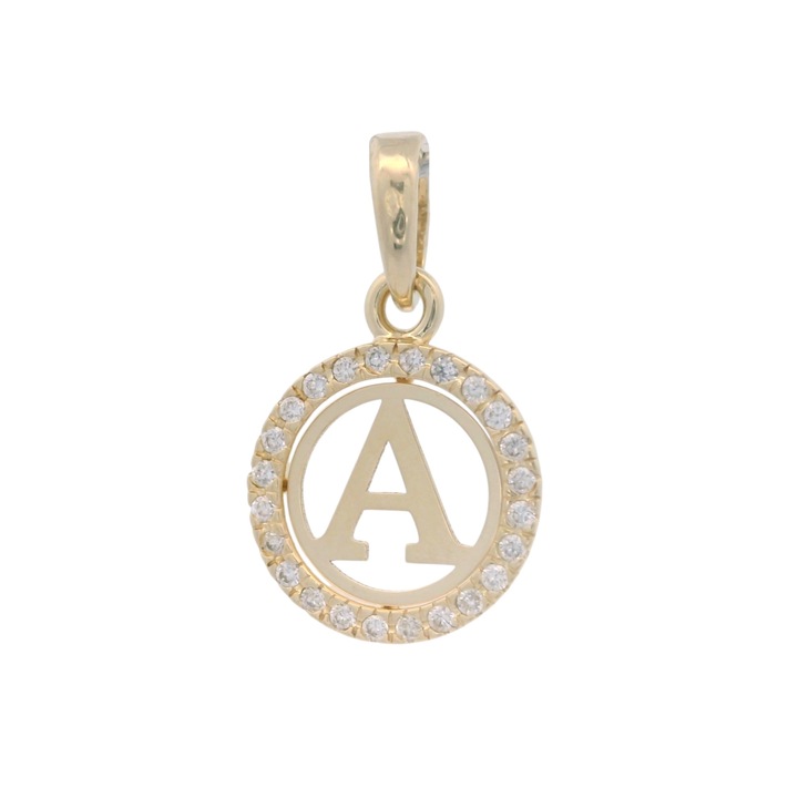 Pandantiv AUR 14K - Initiala "A" - pietre zirconia