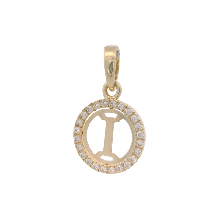 Pandantiv AUR 14K - Initiala "I" - pietre zirconia
