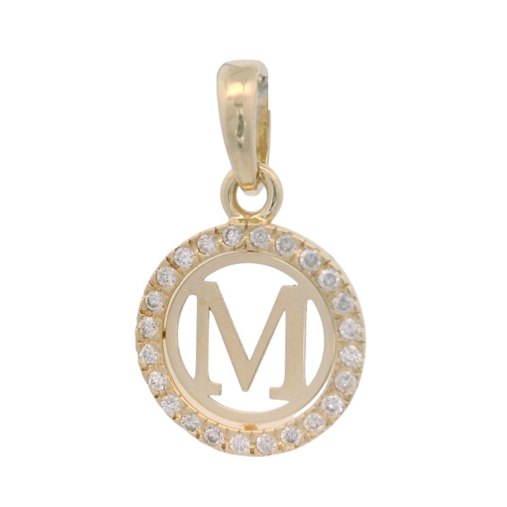 Pandantiv AUR 14K - Initiala "M" - pietre zirconia