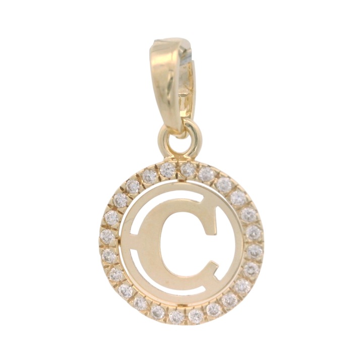 Pandantiv AUR 14K - Initiala "C" - pietre zirconia