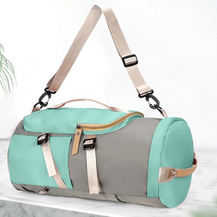 Sporttáska, nejlon, 7 rekeszes, vízálló, 47 x 25 x 27 cm, szürke/zöld