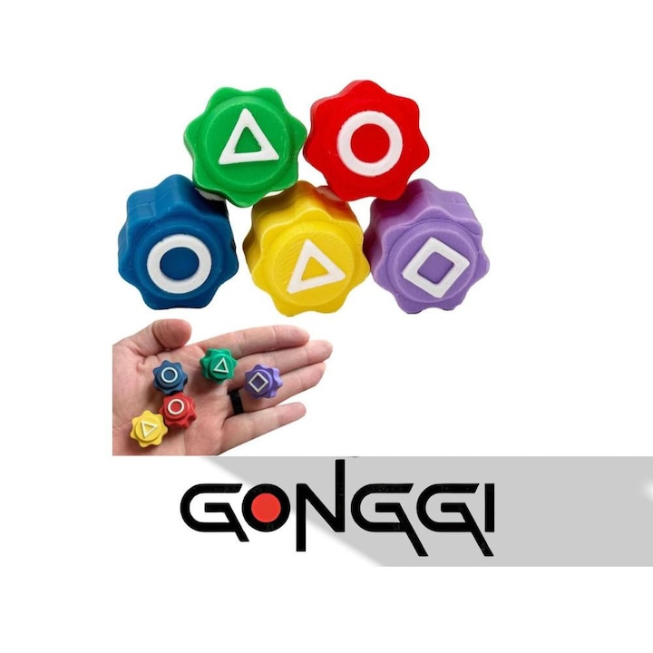 Joc interactiv Coreean Gonggi tip Jocul Calamarului, multicolor, printat 3D, Impact Vision®