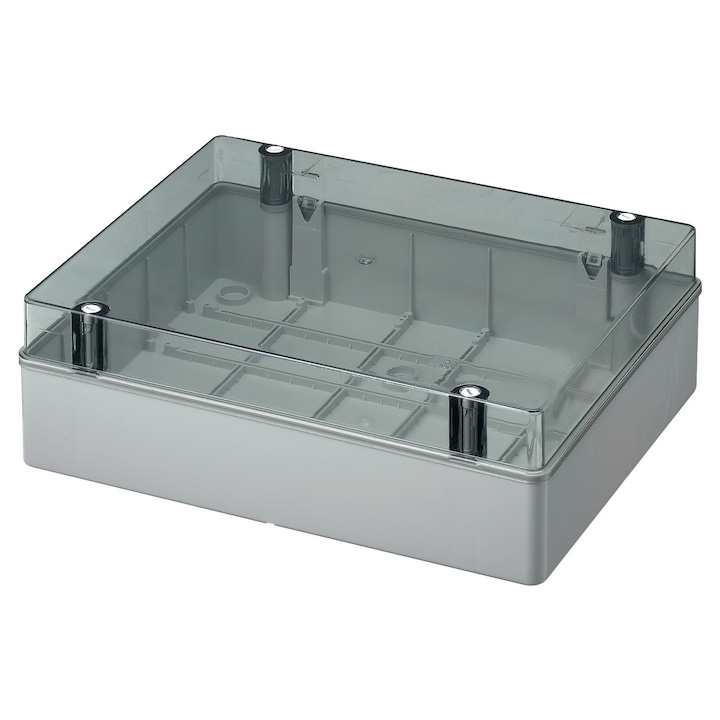 Doza, Cutie de Derivatie, IP56, Montaj Aplicat, Peretii Fara Gauri Predefinite, Capac Transparent, Montarea Capacului ( Cu Suruburi), Gri, 400V, Extra LARGE 380X300X120mm, EC420C9 Elettrocanali Italia