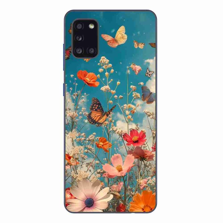 A tok kompatibilis a Samsung Galaxy A31 szilikongél Tpu mintás virágokkal és pillangókkal