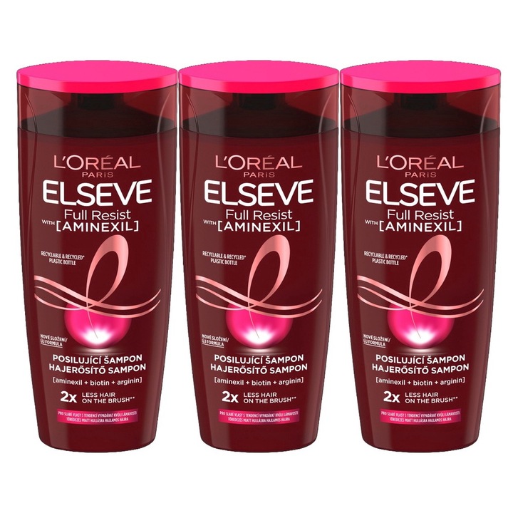 Set 3 x Loreal Elseve sampon 400ml Arginine Resist X3, testat dermatologic, prospetime de lunga durata, delicat pentru scalp, non-toxic, eco-friendly, aspect stralucitor, previne iritatia pielii, pH echilibrat, curatare ultra-blanda