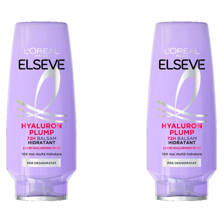 Комплект от 2 бр Loreal Elseve Balm 200ml Hyaluron Plump, дерматологично тестван, дълготрайна свежест, деликатен за скалпа, нетоксичен, екологичен, блестящ външен вид, предпазва от раздразнение на кожата, балансирано pH, ултра нежно почистване