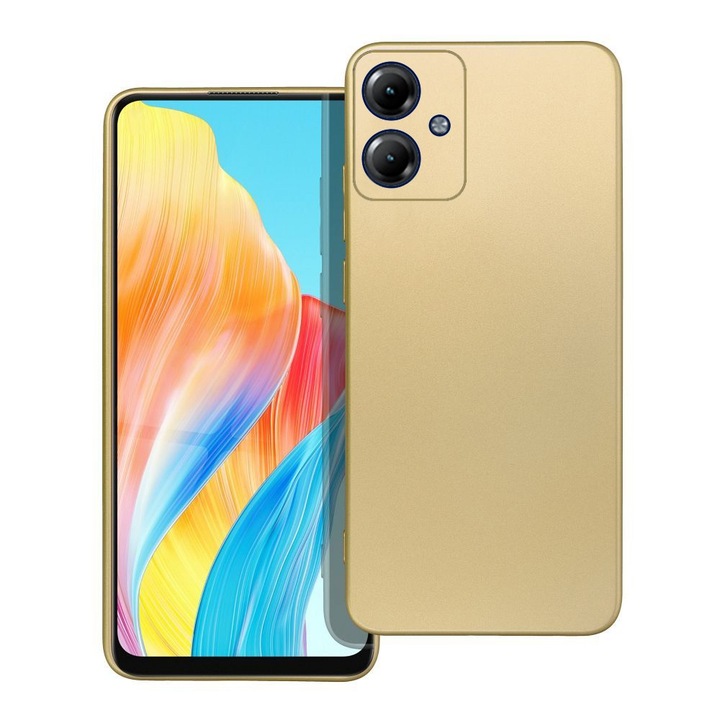 Защитен калъф, кадифена вътрешност, съвместим с Motorola Moto G14, FONIX MetalShield, силикон, повдигнати ръбове, метализирана повърхност, тънък, златен