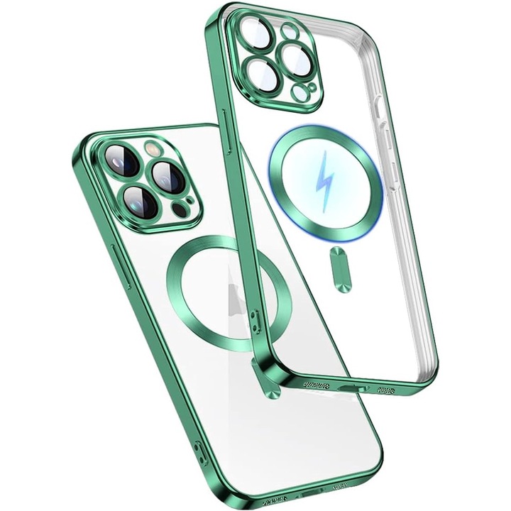 Husa Protectie pentru iPhone 13, Cipsir Protect, Luxury Crystal, J67, Termoplastic, Deep Lucky Green