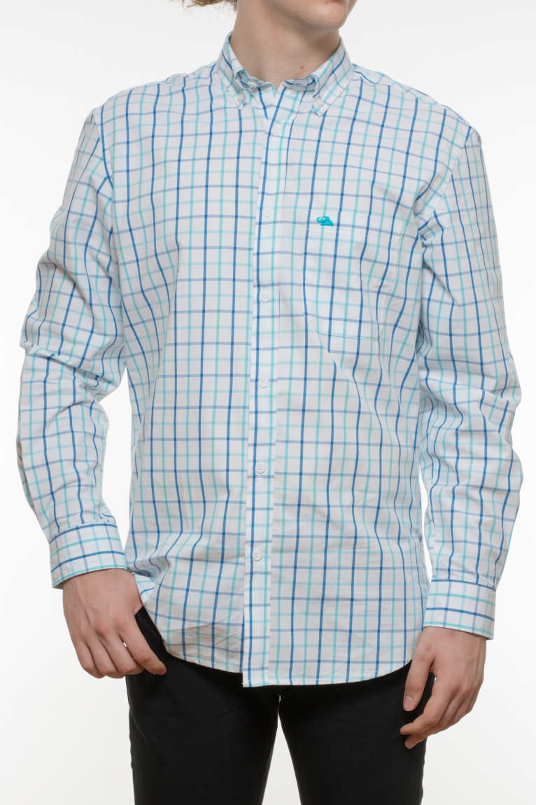 Camasa cu maneca lunga INDEEWAY, carouri, albastru bleu, Alb / Albastru