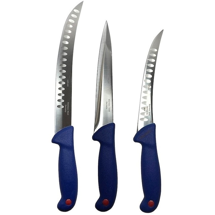 Set profesional pentru macelarie, transat, injunghiat, dezosat, filetat, 3 cutite, otel carbon, Dactylion®