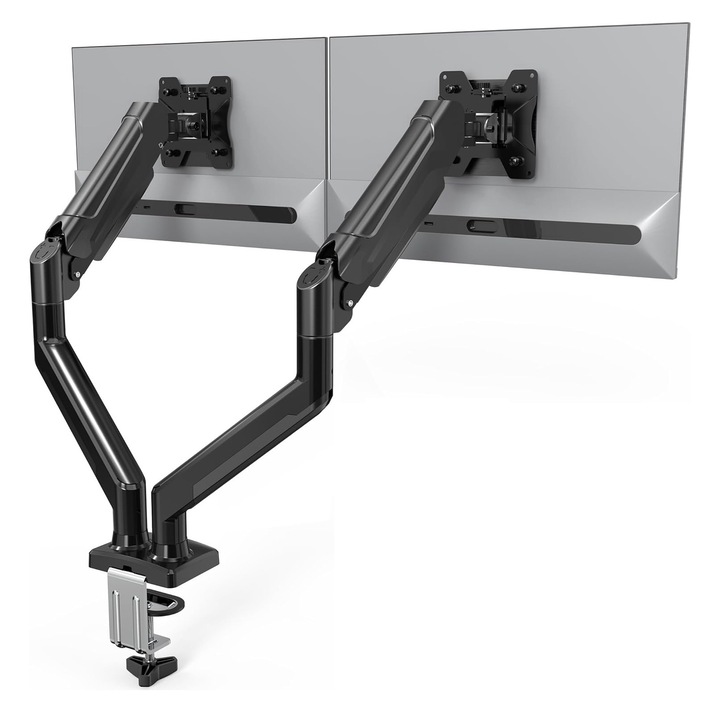 Suport/stand monitor premium, Bontec, pentru 2 ecrane, 13-32 inch, mobil, flexibil, rotativ, 9 kg per brat, robust, otel, negru