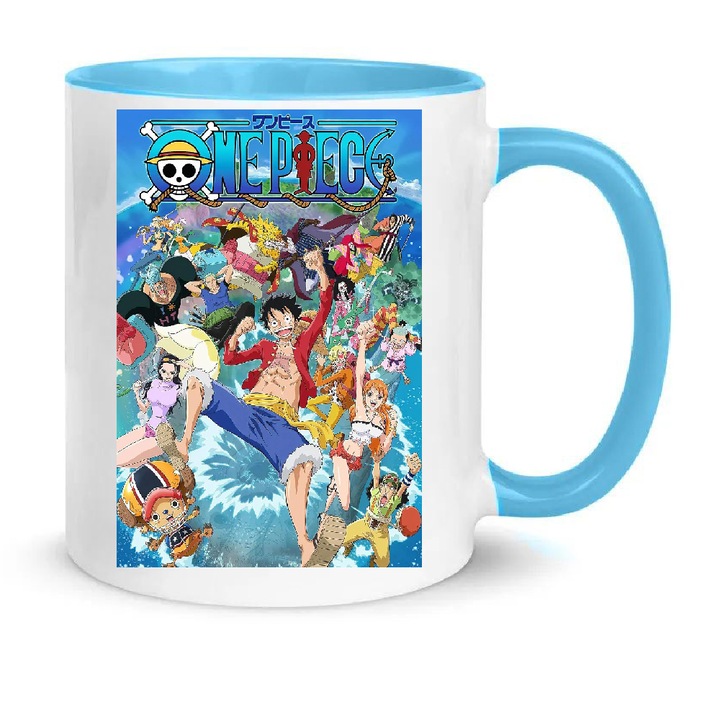 Cana ceramica, Chn, One Piece Monkey D. Luffy, alb, 330ml