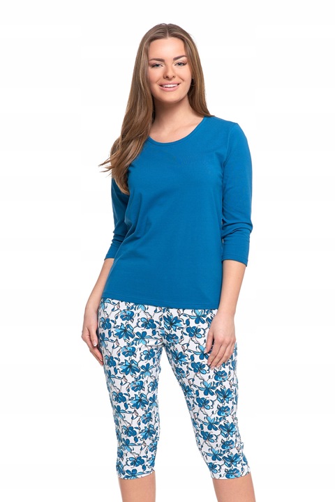 Дамска пижама, Moraj, памук, 3/4 ръкав, памук. синьо/бяло