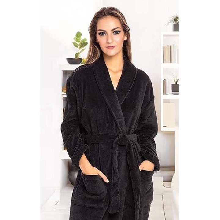 Halat de Baie UltraPlush, Negru– Confort si Caldura Maxima-Marimea XL