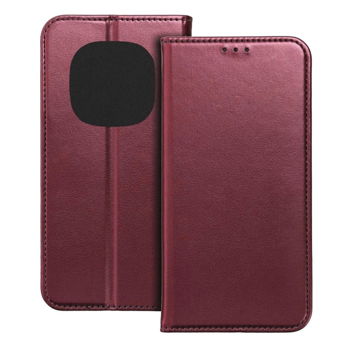 Husa pentru Xiaomi Redmi Note 14 Pro Plus 5G, Piele ecologica, Premium PU Leather Book, Buzunar card, Inchidere magnetica, Functie stand / suport, Decupaj difuzor apeluri, Acoperire completa 360 de grade, Protectie fata-spate, Tip carte, Visiniu