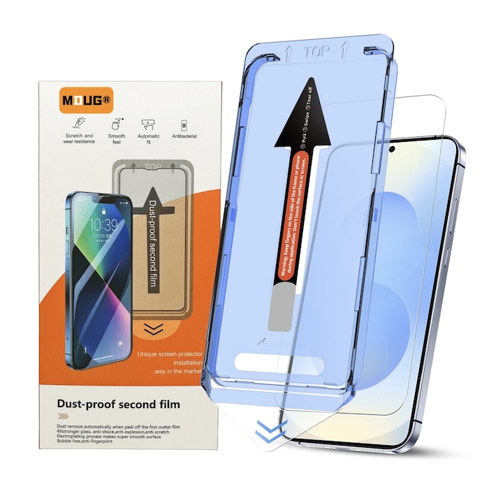 Защитно фолио за Samsung Galaxy S24 Ultra, с комплект за незабавно нанасяне и функция за автоматично отстраняване на прах, изработено от защитено стъкло 9H+, супер HD яснота, олеофобно и анти-пръстови отпечатъци обработка