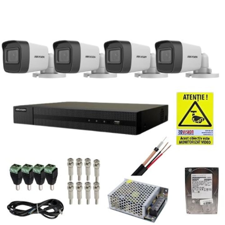 Sistem supraveghere video 6 camere exterior 2MP, 1080P full hd IR 20m, DVR 8 canale, accesorii full, live internet
