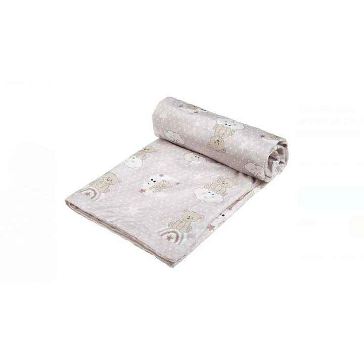 Ecru bársonytakaró két mackó arccal babáknak 90x80cm