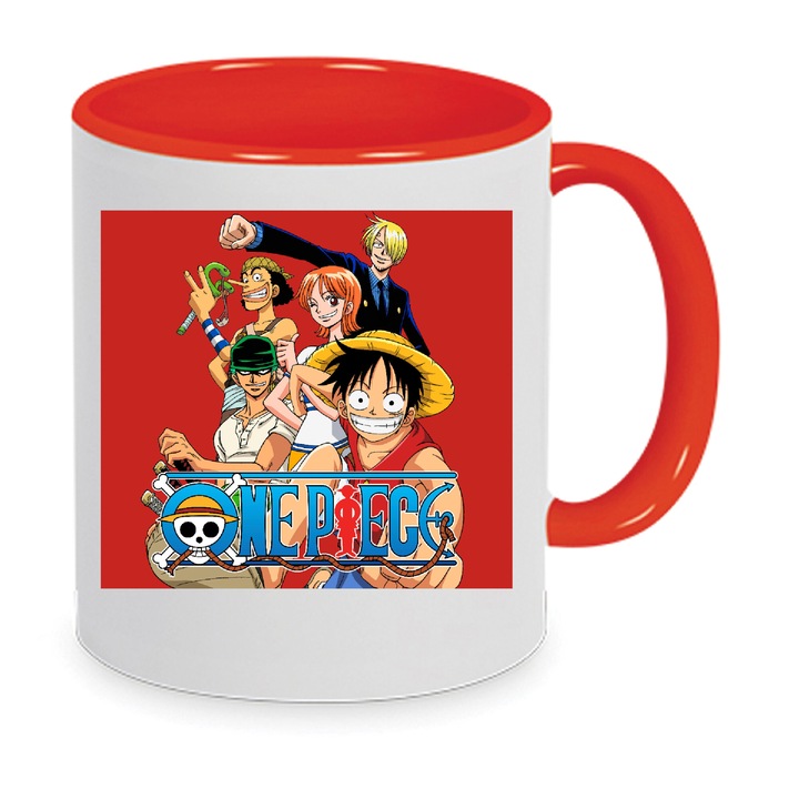 Cana ceramica, 330ml, Monkey D. Luffy, alb/rosu