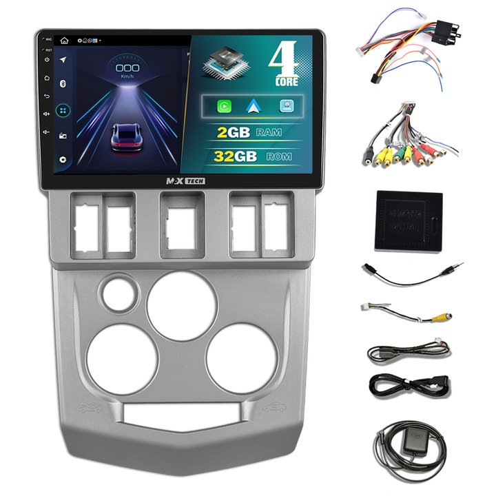 Navigatie Dacia Logan 1 ( 2004 - 2009 ) dedicata Android 13 si Carplay, MaxTech®, ecran de 9 inch IPS, 2 GB Ram 32 Rom, Youtube, functii GPS, WIFI, Radio, RDS, EQ, DSP, Bluetooth, Waze, Mirrorlink