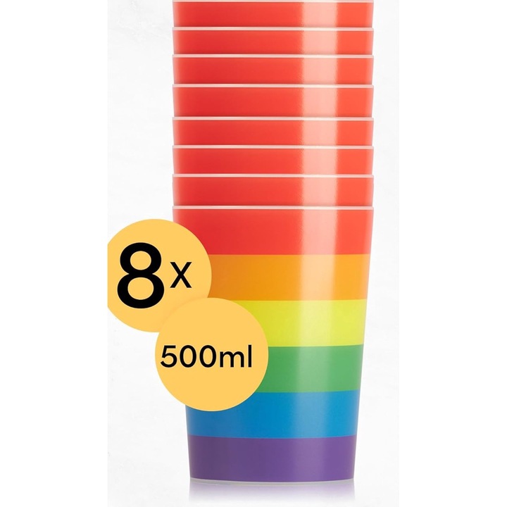 Pahare din plastic colorate, pentru fiecare petrecere, set 8 bucati