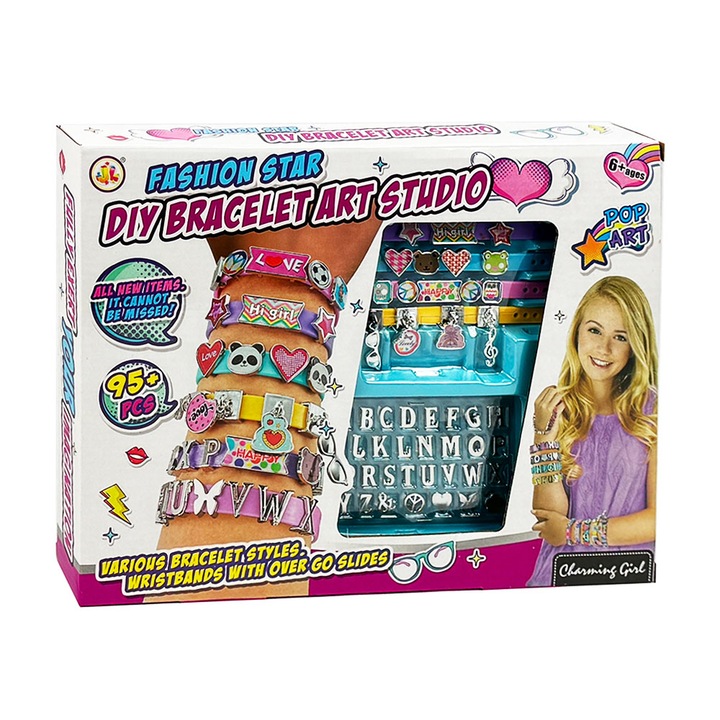 Set de joaca creativ, Pentru realizarea bratarilor, Cu litere, 6+