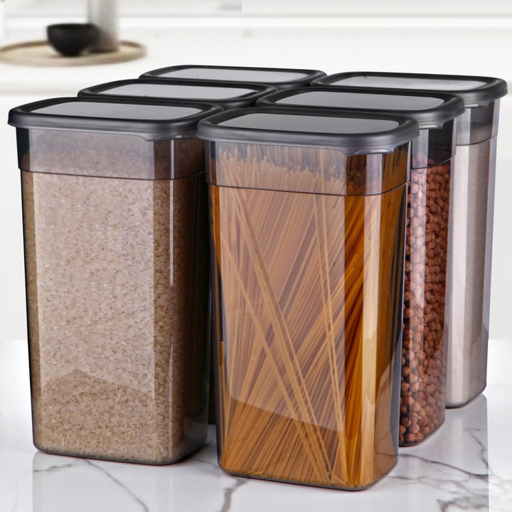 Set 6 Recipiente Alimentare UnicUtil®, Model Premium Stylish, Ideal Pentru Depozitare Zilnica in Frigider, Camara, Geanta Termica sau Picnic, Capace Rezistente si Etanse, Usor de Spalat si Stivuit, Design Modern si Compact, Culoare Antracit