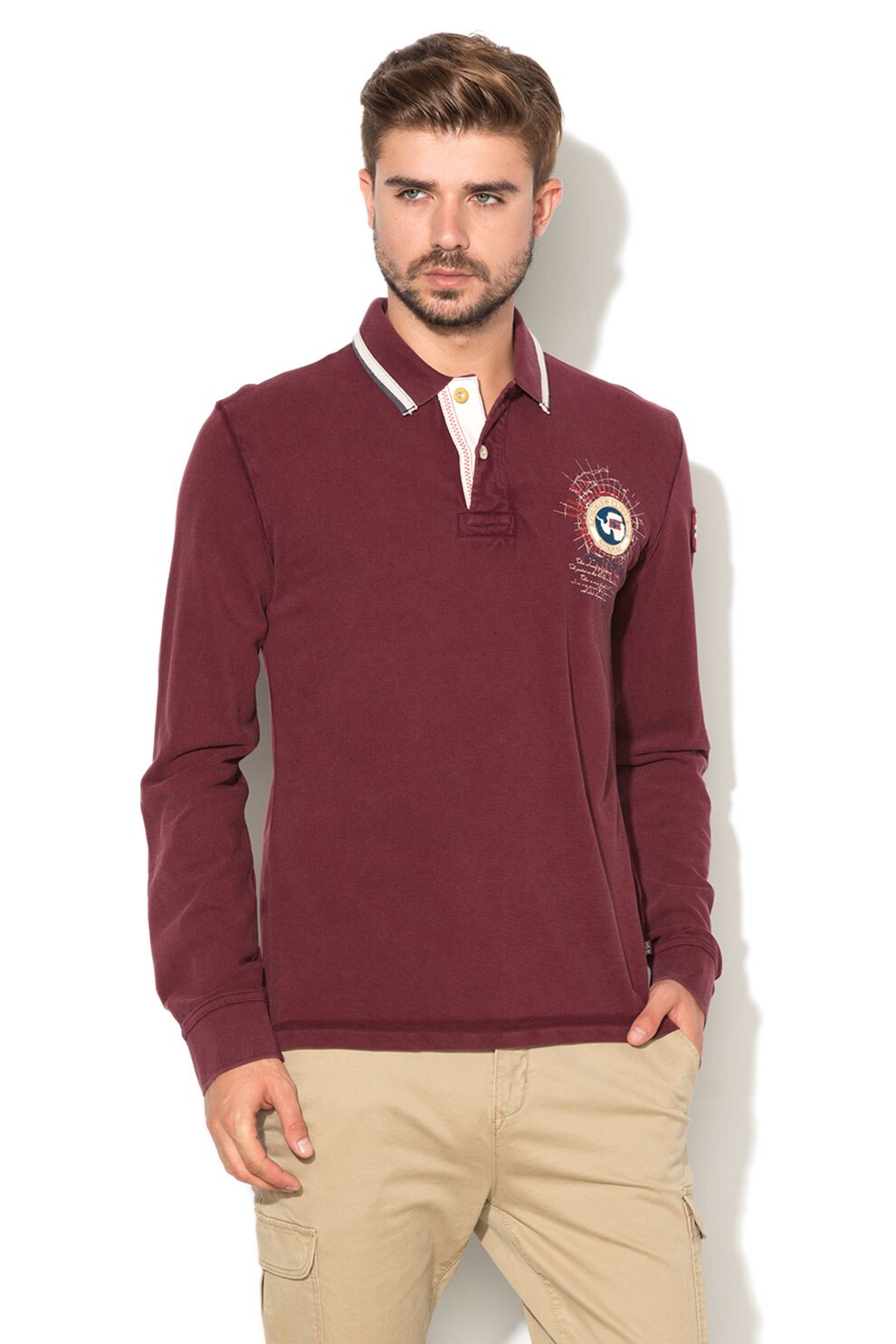 lui magazineキャンディス Napapijri, Bluza polo cu detaliu brodat Gandy, Bordeaux, M - eMAG.ro