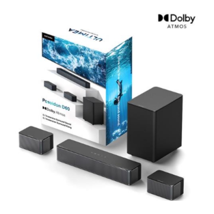 ULTIMAE Ultimea Poseidon D60 Soundbar, 5.1, 2 регулируеми съраунд високоговорителя, BassMX технология, черен цвят