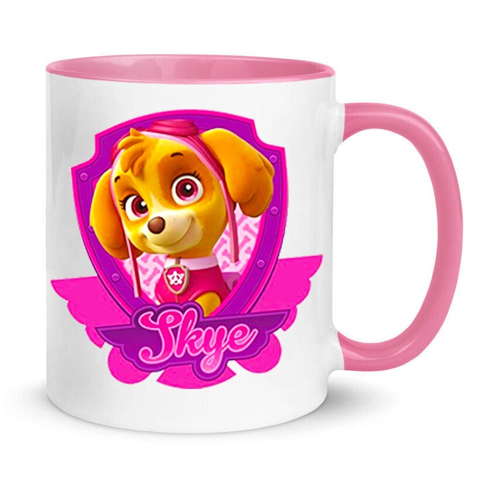 Cana ceramica Paw Patrol Skye, alb si roz, 330ml