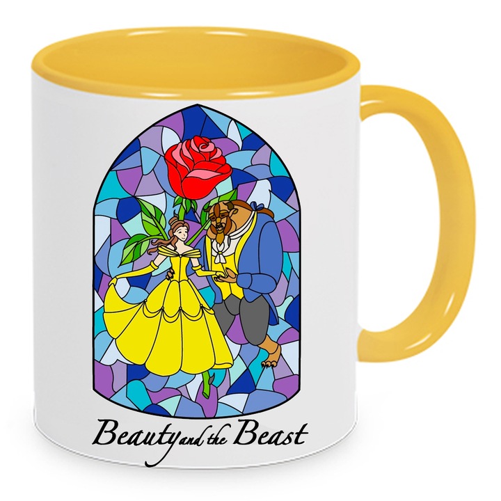 Cana ceramica Belle, Beauty and the Beast, 330ml, alb-galben
