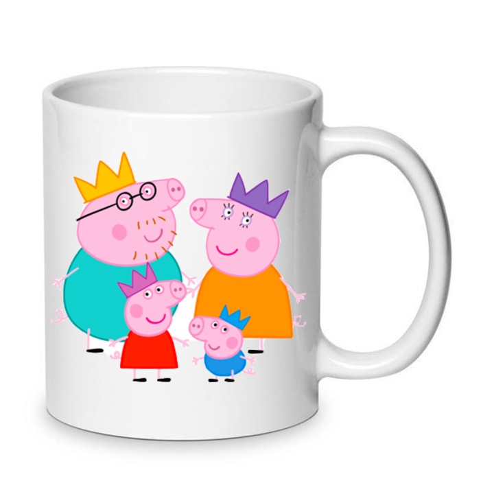 Cana ceramica Peppa Pig, 330ml, personaje familia, alb