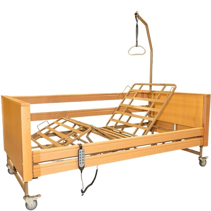 Pat electric Premium medical de spital pentru bolnavi/pacienti MDH, cu roti, reglabil pe inaltime si sectiune, greutate maxima 180 Kg, Maro