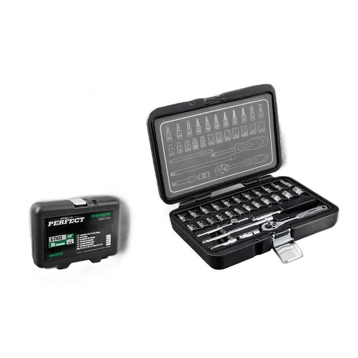 Set chei cu nasada 1/4", Stalco, 30 elemente, 4-13 mm, grzechotka 1/4"