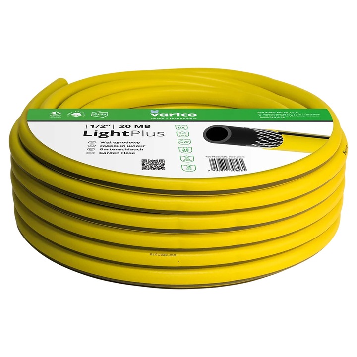 Градински маркуч 1", Vartco, 30м, еластичен, UV устойчив, жълт