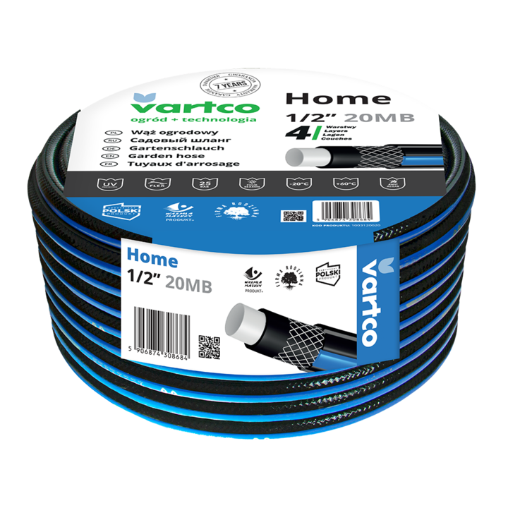 Vartco 4-слоен еластичен градински маркуч 1" 30м черен на сини и сиви ивици