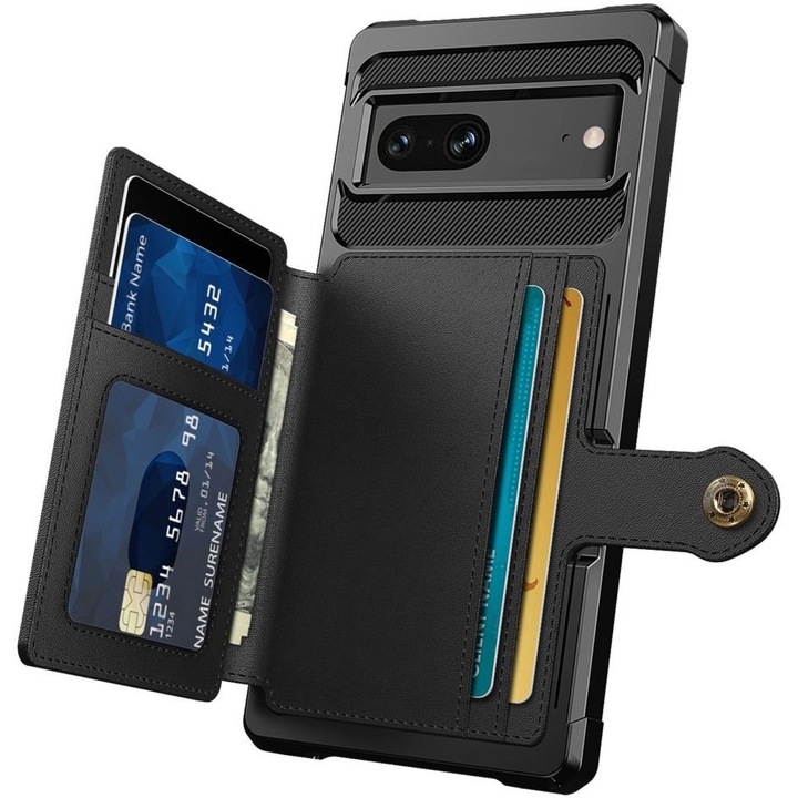 Husa pentru Google Pixel 7, husa de buzunar hibrida cu slot pentru card, neagra