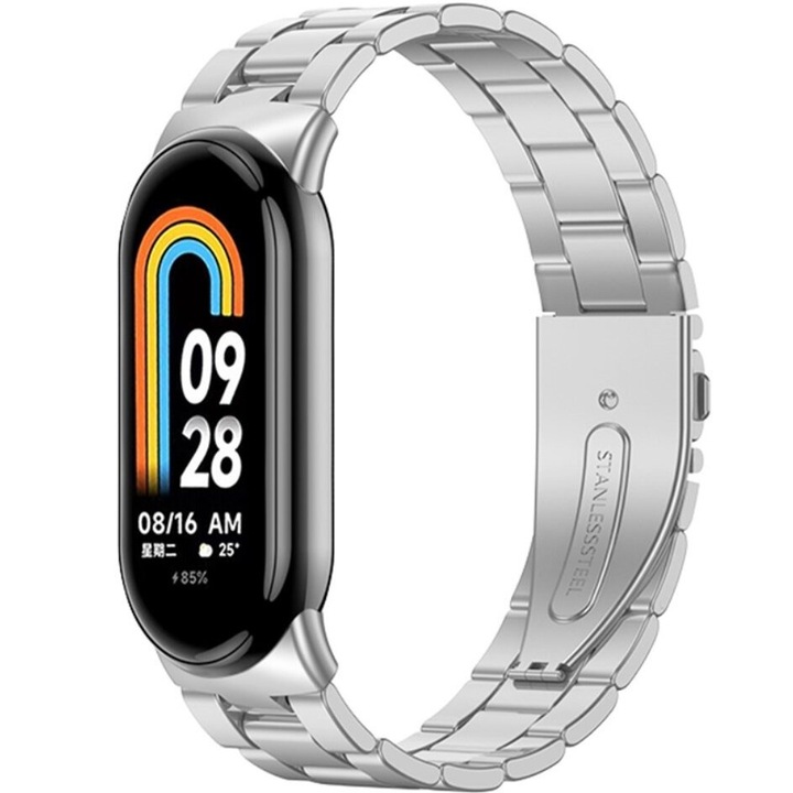 Bratara din Otel pentru Xiaomi Smart Mi Band 8 / Xiaomi Smart Mi Band 9, Argintie