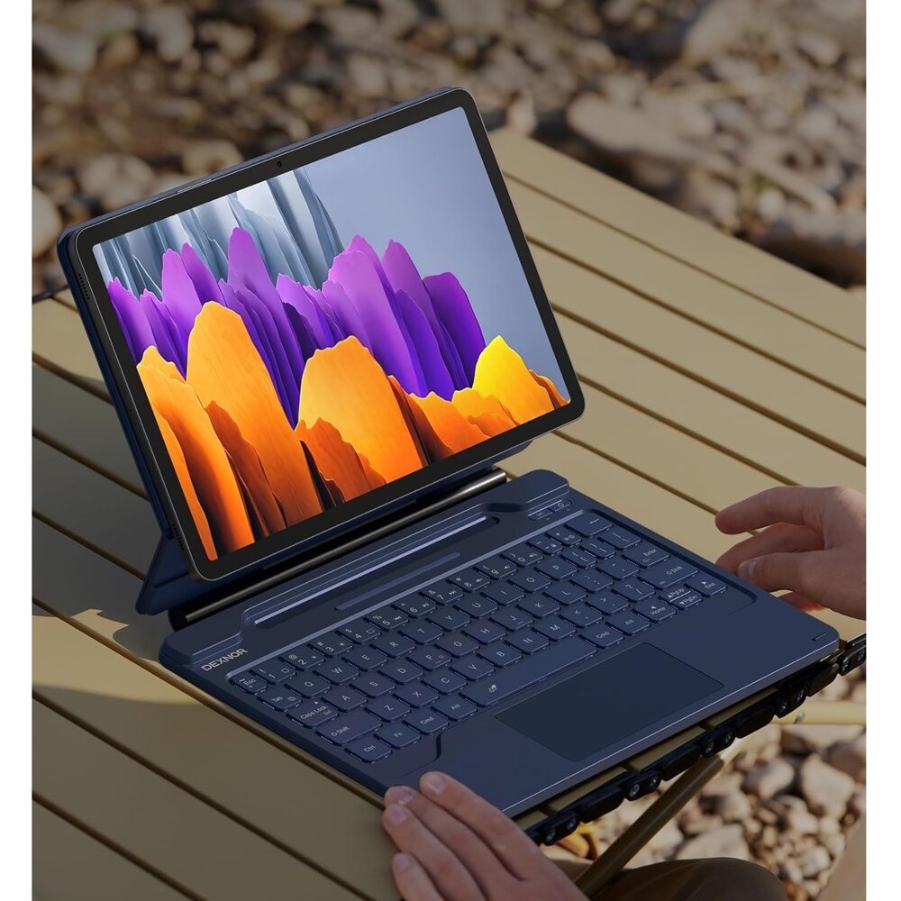 Husa cu tastatura pentru Samsung Galaxy Tab S9 / S9 FE, Touchpad cu tastatura magnetica Dexnor, albastru