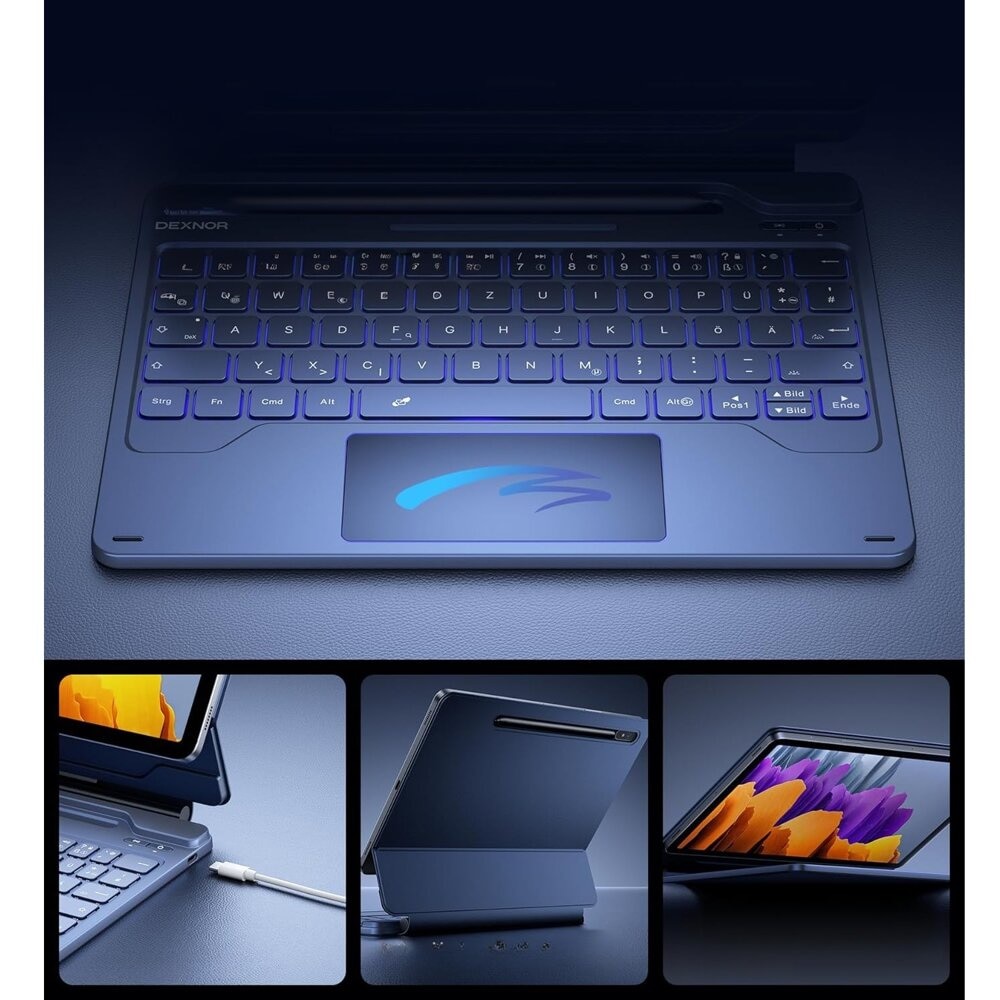 Husa cu tastatura pentru Samsung Galaxy Tab S9 / S9 FE, Touchpad cu tastatura magnetica Dexnor, albastru