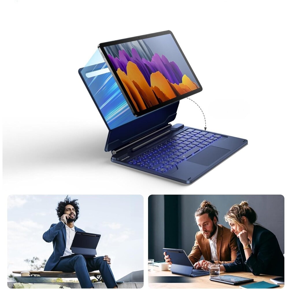 Husa cu tastatura pentru Samsung Galaxy Tab S9 / S9 FE, Touchpad cu tastatura magnetica Dexnor, albastru