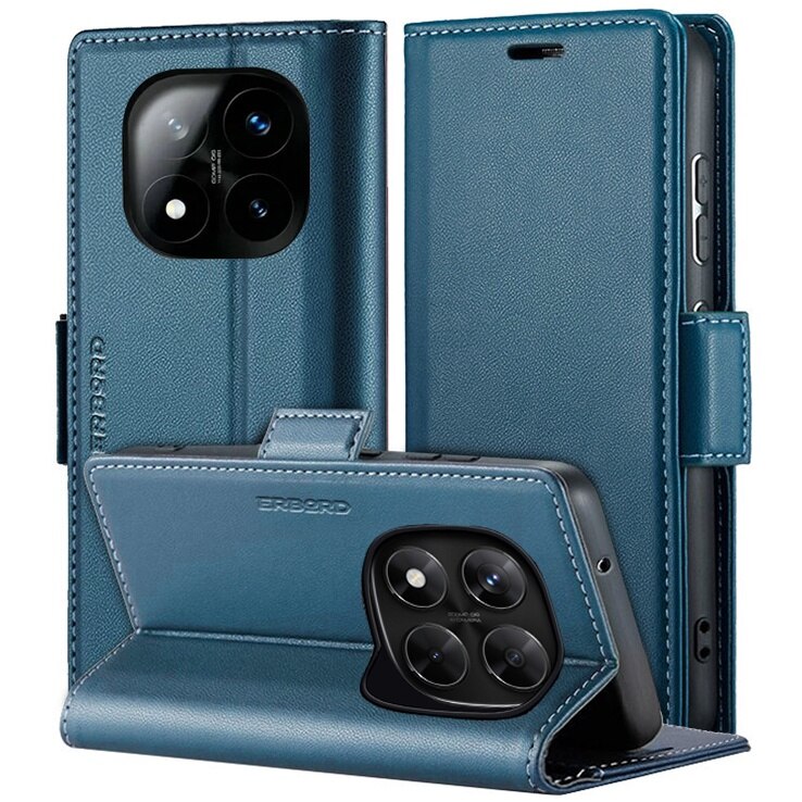 Husa pentru Xiaomi Redmi Note 14 Pro+ 5G / Xiaomi Poco X7 5G / Xiaomi Redmi Note 14 Pro 5G, ERBORD Glossy Litchi, Portofel cu clapa, Albastru