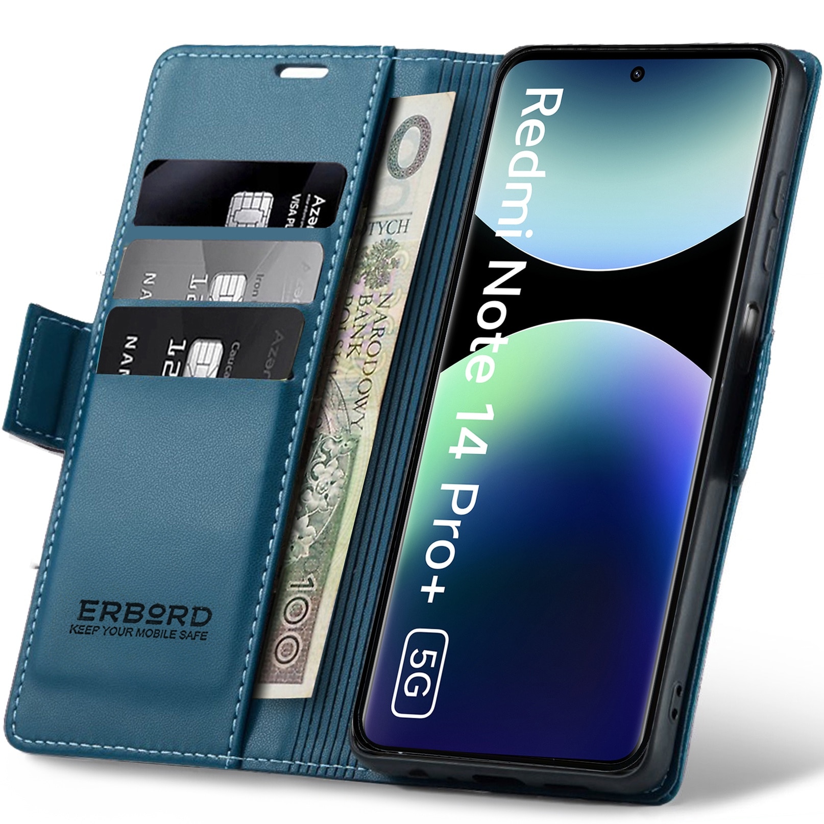 Husa pentru Xiaomi Redmi Note 14 Pro+ 5G / Xiaomi Poco X7 5G / Xiaomi Redmi Note 14 Pro 5G, ERBORD Glossy Litchi, Portofel cu clapa, Albastru
