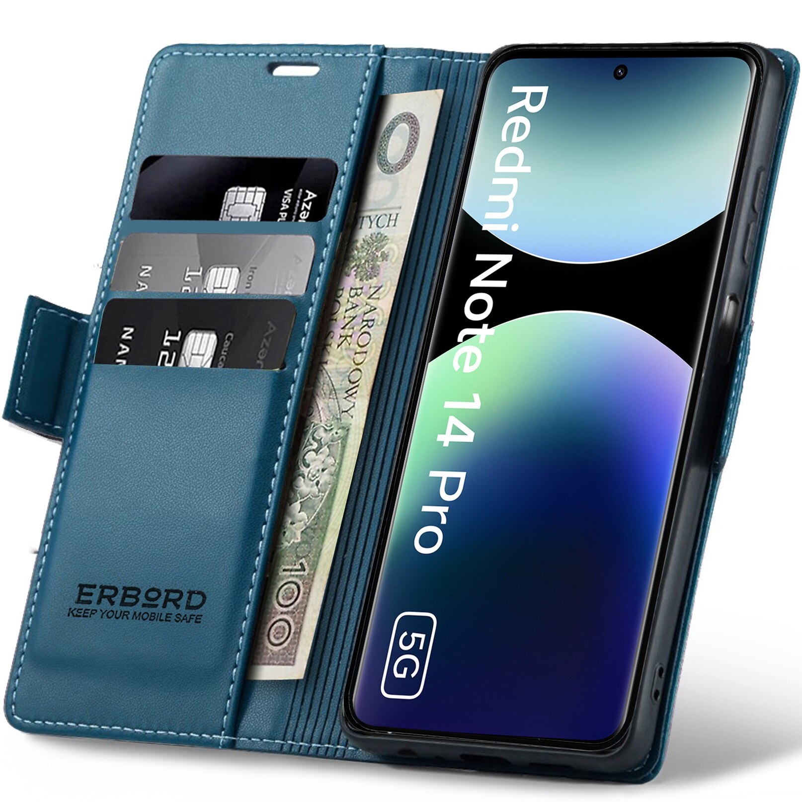 Husa pentru Xiaomi Redmi Note 14 Pro+ 5G / Xiaomi Poco X7 5G / Xiaomi Redmi Note 14 Pro 5G, ERBORD Glossy Litchi, Portofel cu clapa, Albastru