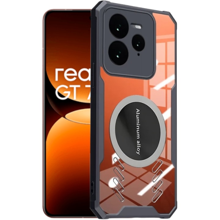 Husa telefon XGSM pentru Realme GT 7 Pro, transparenta/neagra, cu blasca magnetica, protectie sporita