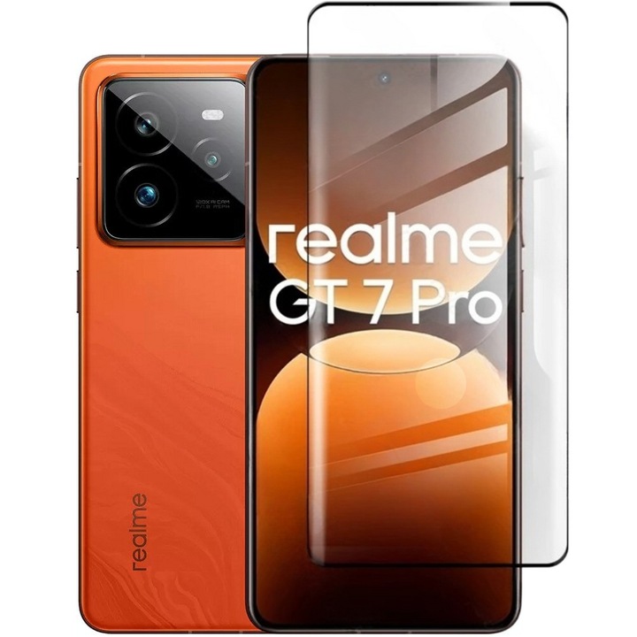 Sticla Temperata 3D pentru Realme GT 7 Pro, neagra, 0,3mm, 9H, set cu 2 servetele de curatare