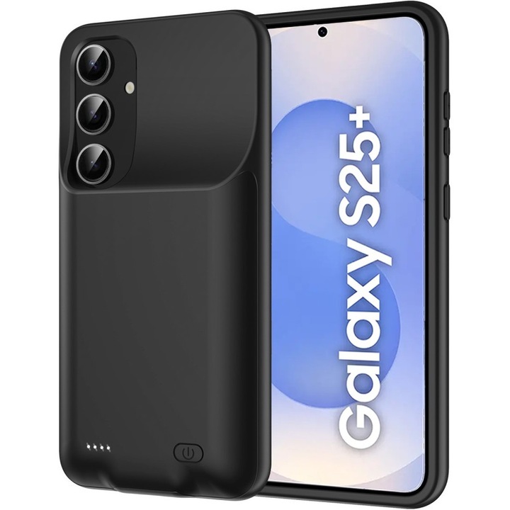 Husa cu baterie 10000mAh pentru Samsung Galaxy S25+ Plus, neagra, set cu instructiuni