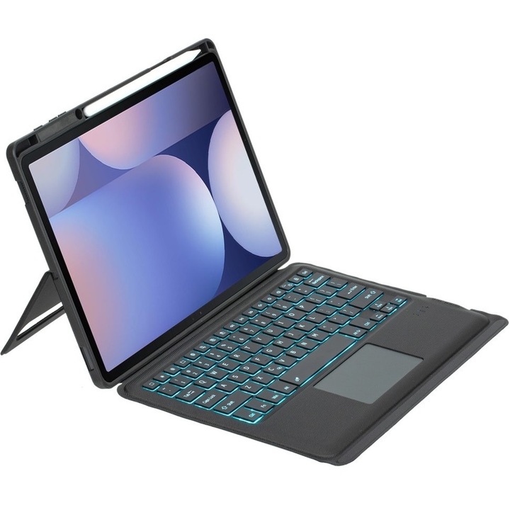 Etui cu tastatura iluminata Bluetooth pentru Samsung Galaxy S9+/S9 FE+/S10+ Plus, negru, set 2 in 1