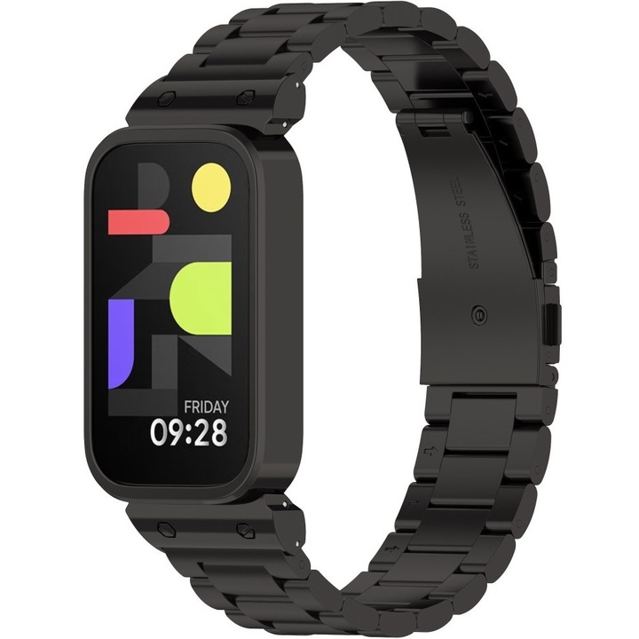 Curea pentru Xiaomi Smart Band 9 Active / Xiaomi Redmi Band 3, Otel inoxidabil, Negru