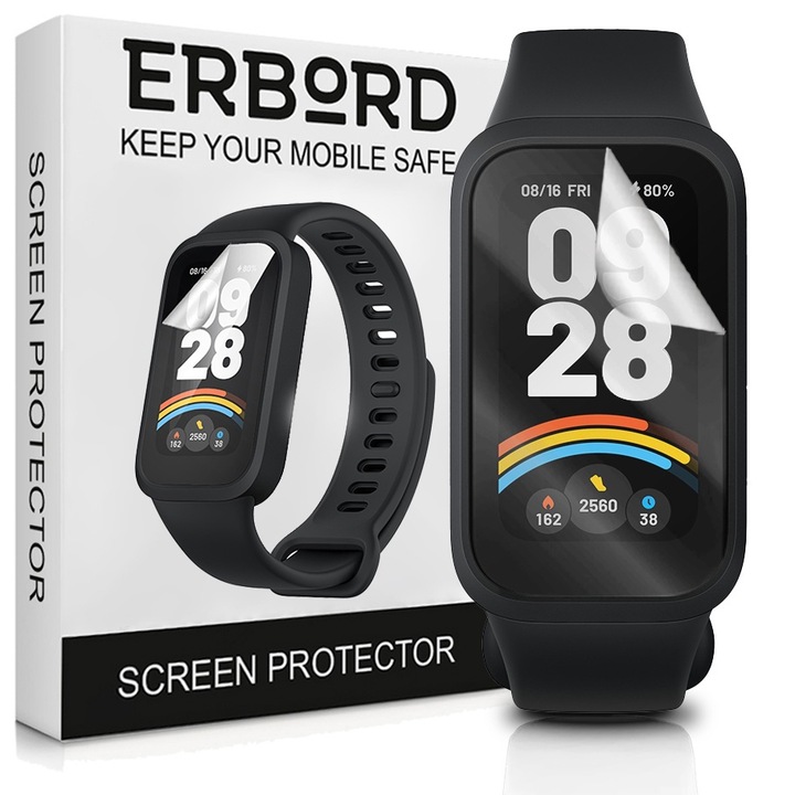 Set 3x Folie hidrogel ERBORD pentru Xiaomi Smart Band 9 Active, protectie eficienta, claritate ridicata